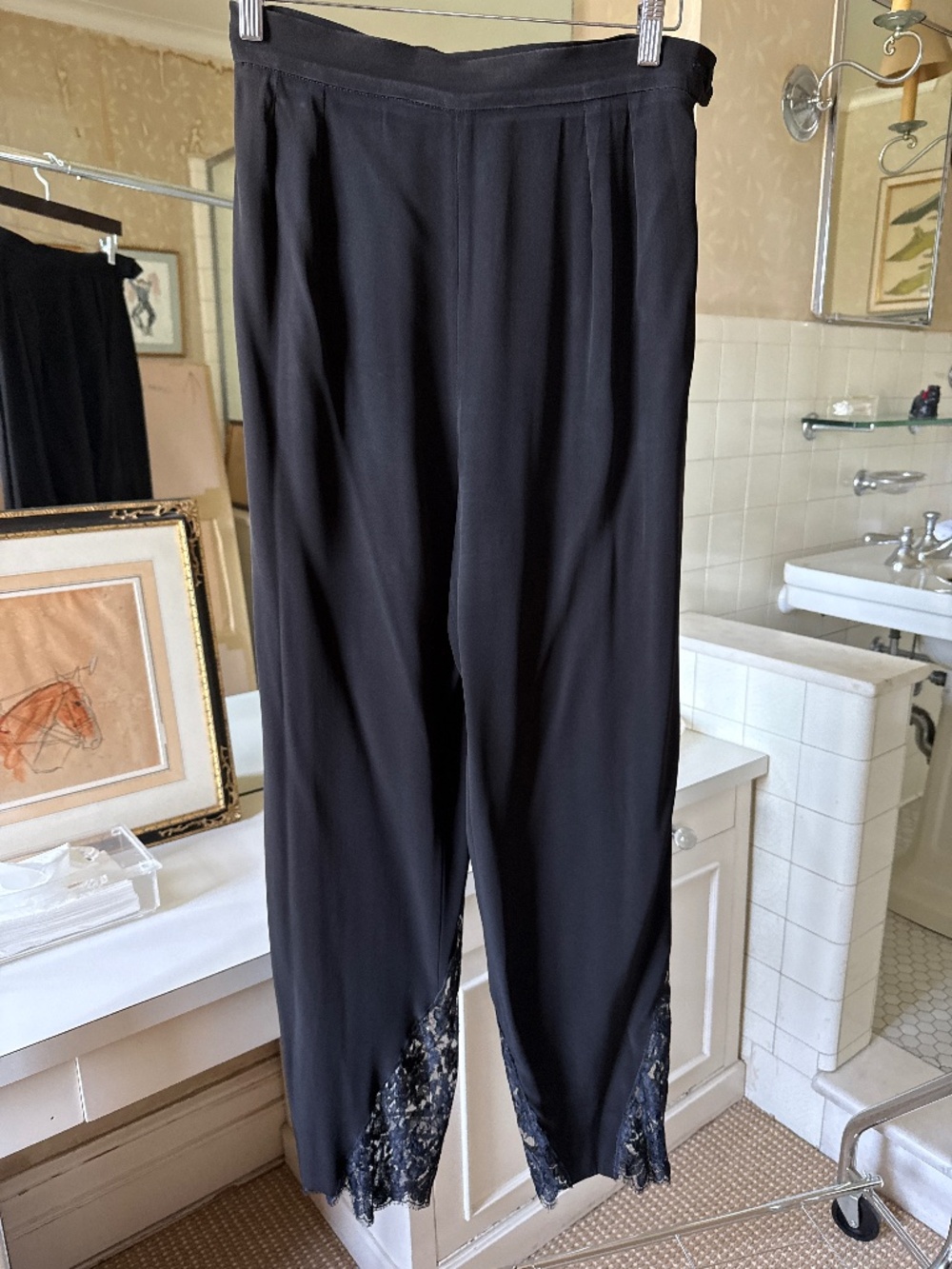 Christian Lacroix Paris Black Crepe Lace Inset Trousers Pants Vintage France